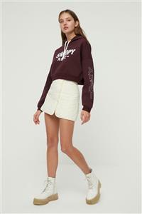 TRENDYOLMİLLA Bordo Snoopy Lisanslı Baskılı Crop İnce Örme Sweatshirt TWOAW22SW0002