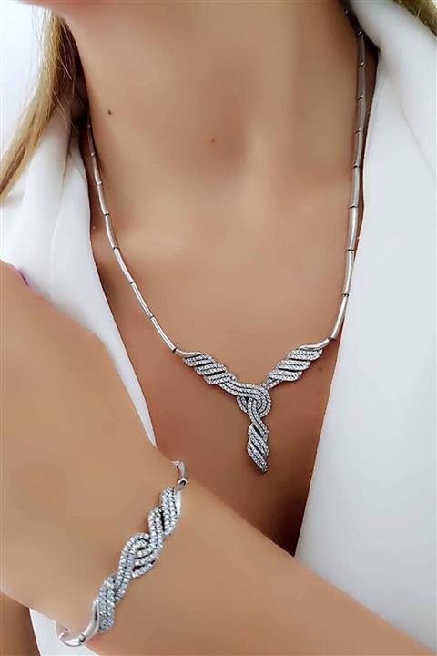 OSESHOP Kadın Zirkon Taşlı Gümüş Takı Seti