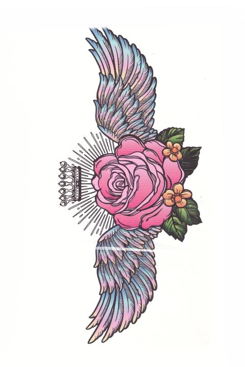 Store&Tattoo Kanatlı Gül Geçici Dövme Orta Boy 24x15 Cm