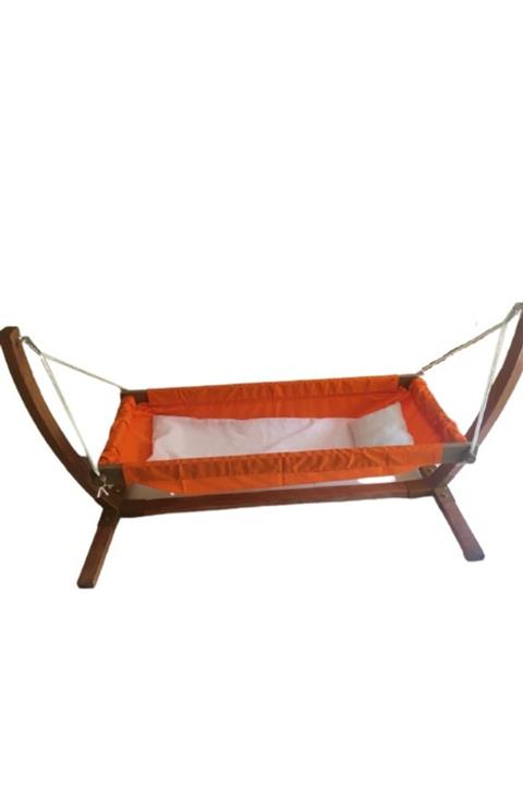 BEBEK RÜYASI Doğal Ahşap Hamak Beşik - Taşınabilir Özellikte - (TURUNCU)