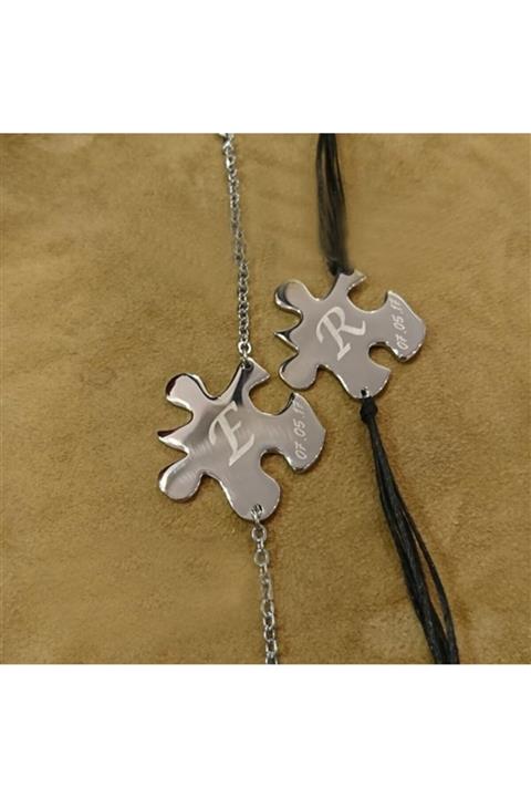 Mavili Gümüş Sevgili Puzzle Gümüş Bileklik