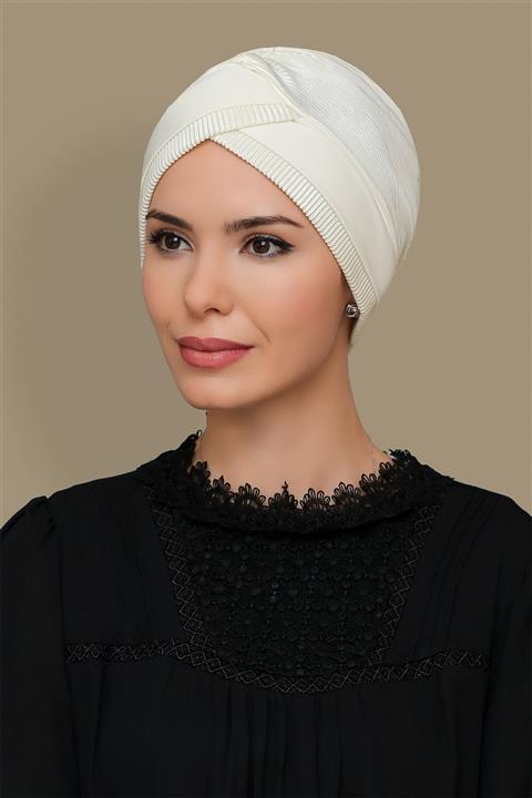 HÜRREM BONE Kadın Krem Piliseli Ikili Çapraz Bone