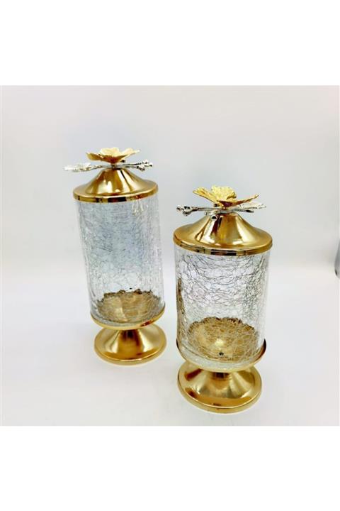 CAM Dreamhome Kelebek Kapaklı 2 Li Kavanoz Seti Gold Kermanhome1