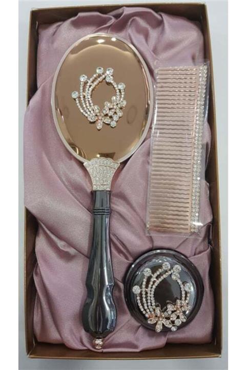 Monalisa Monaliza 3 Parça Taşlı Lüx Tarak Seti Bakır