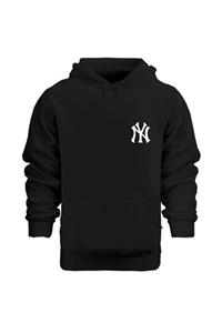 King Crow Newyork Baskılı Unısex Siyah Hoodie