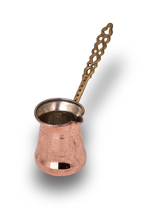 Turna Bakır Sultan Cezve 2 No Ince Pirinç Kulp 3 Fincan Makine Dövme