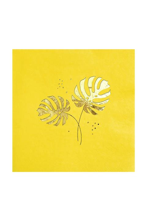 Story Altın Varak Monstera Yaprakları Desenli 16'lı Sarı Renkli Kağıt Peçete 33 X 33 Cm