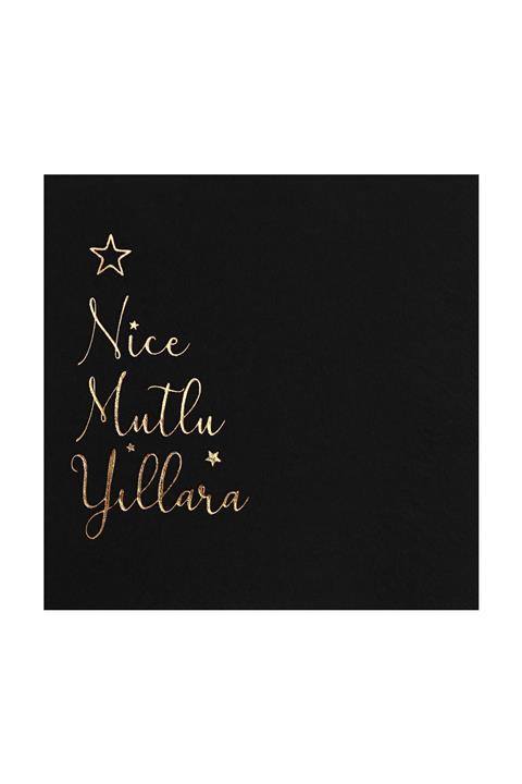 Story 33 X 33 Cm Altın Varak Nice Mutlu Yıllara Desenli Siyah Renkli Kağıt Peçete