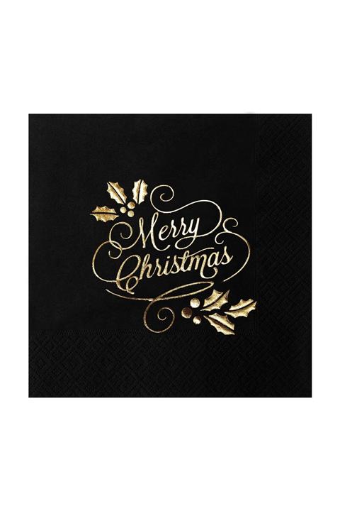 Story 33x33 Cm Altın Varak Merry Christmas Desenli 16'lı Siyah Renkli Kağıt Peçete