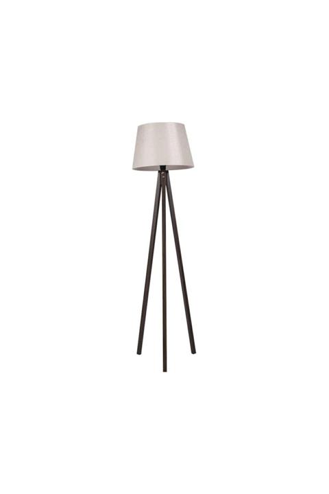 modamvip Ahşap Lambader 3 Ayaklı Tripod Abajur Krem Başlık Kahverengi Ayak 7058