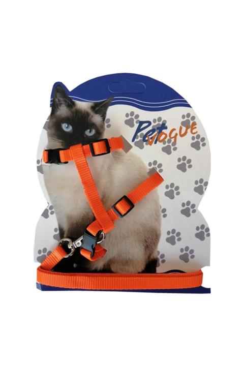 Markapet Kedi Göğüs Bel Tasma Takımı Medium Turuncu 20*32-120 Cm