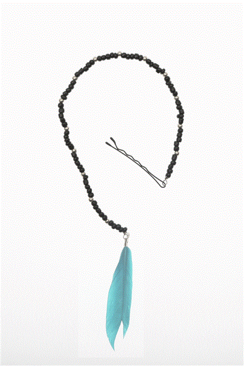 New Obsessions Kadın Mavi Tüy Siyah Saç Boncuğu