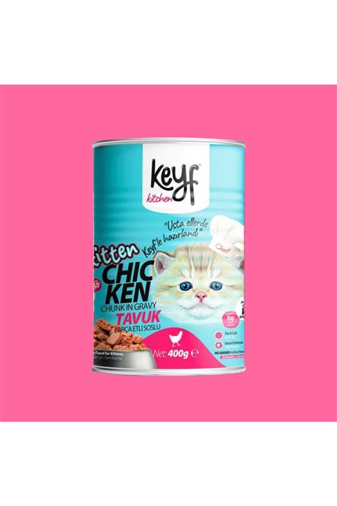 Keyf Kedi Konserve Kıtten Tavuk Parça Etli Soslu 400 Gr X12