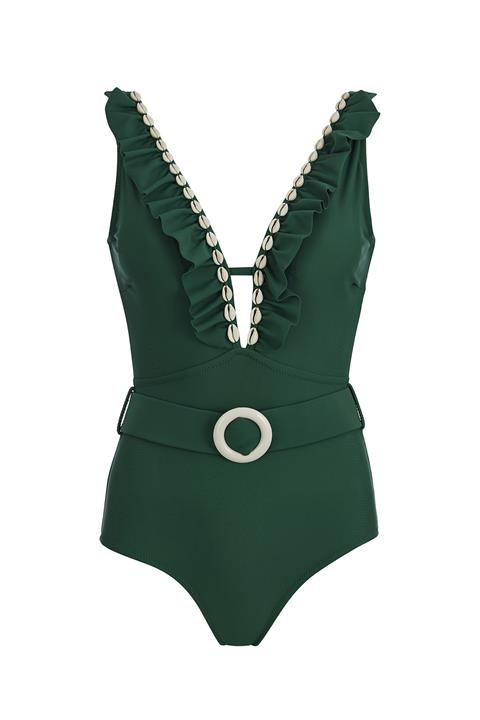 SAILOR swimwear Kadın Yeşil Volanlı Kemerli Mayo