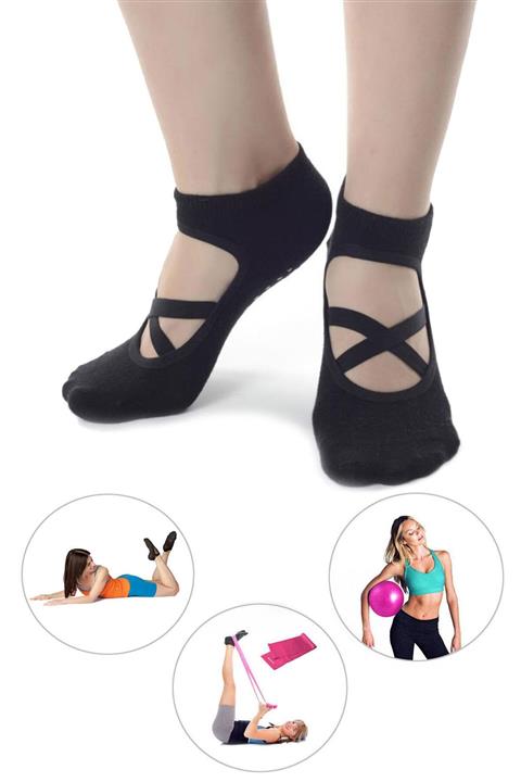 Spor Byfit Kaydırmaz Tabanlı Pamuklu Pilates Ve Yoga Çorabı + Pilates Denge Topu + Pilates Bandı - 3'lü Set