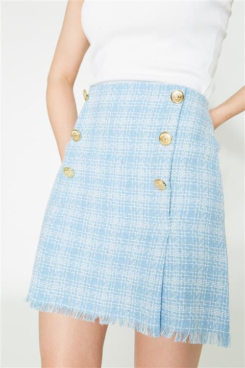 SEDA FİDAN Tuvid Püsküllü Mini Etek Mavi