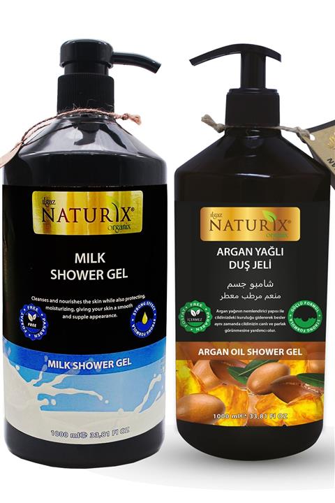 Naturix Organik Argan Yağlı Duş Jeli 1000 Ml + Sütlü Duş Jeli 1000 Ml 2'li Aile Duş Jeli Seti