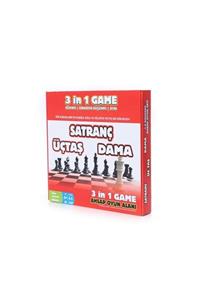 Miajima Ahşap Satranç-dama-üçtaş 3'lü Seti