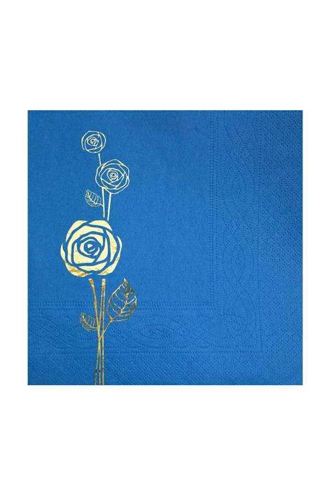 Story Altın Varak Güller Desenli 16'lı Mavi Renkli Kağıt Peçete 33 X 33 Cm