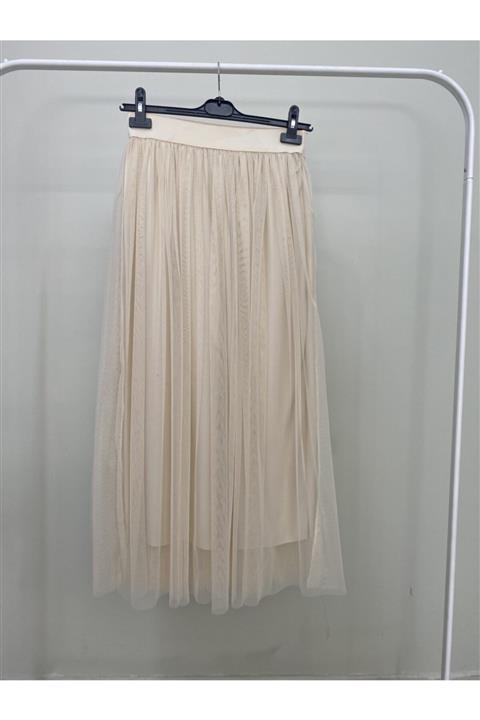 Modaluliwa Kadın Bej Tüllü Etek Beli Lastikli Etek