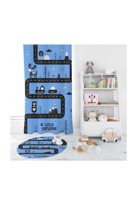 halımarkt -1009 Trafik Yollu Mavi Genç Çocuk Odası Fon Perdesi