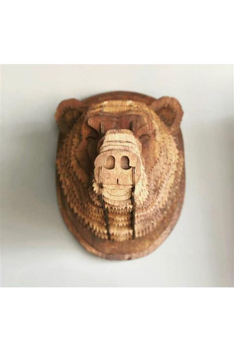 NEFTAHŞAP Özel Tasarım Ahşap 3 Boyutlu Ayı Kafa Figürü