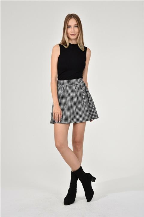 diaves Kadın Pileli Ekose Desen Kışlık Mini Etek