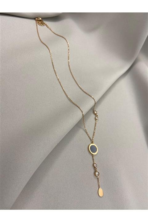 Everglow Jewelry Rose Gold Yanları Roma Rakamlı Ortası Siyah Çelik Kolye