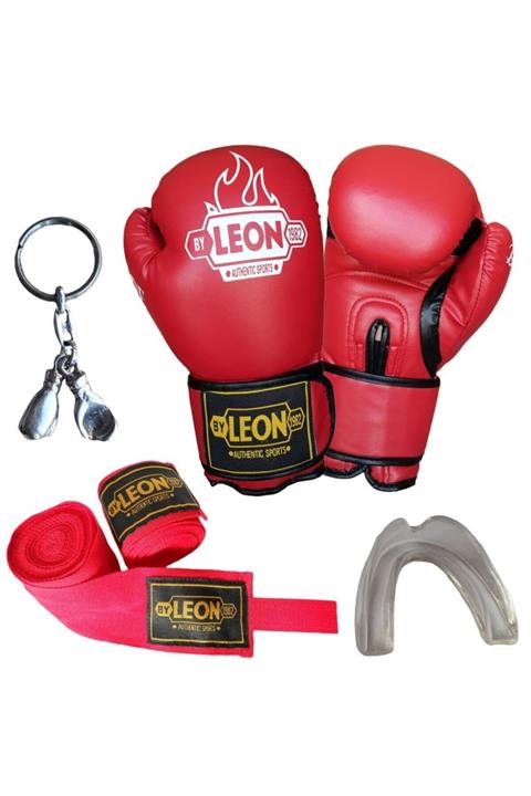 leon Blade Training Boks Seti Boks Eldiveni Bandaj Dişlik Anahtarlık Seti Kırmızı
