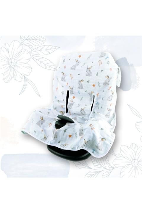 Ponçikya Organik Pamuk Müslin Oto Koltuğu Kılıfı - Tavşanlar