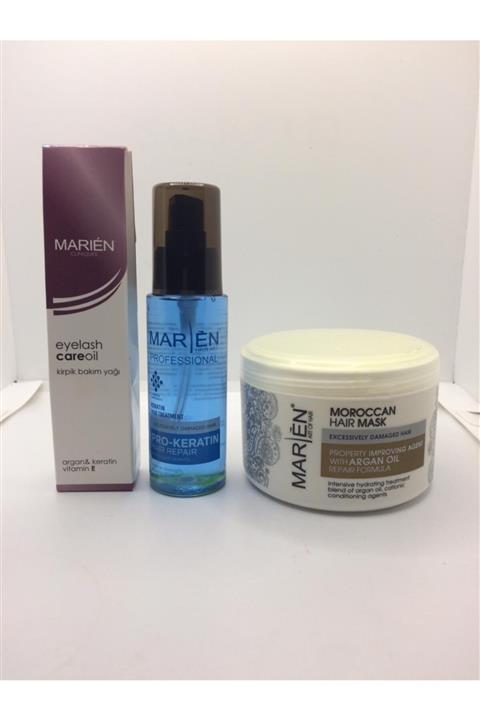 marien 3'lü Set ( Agran Saç Maskesi 250ml+saç Serumu+kirpik Bakım Yağı)