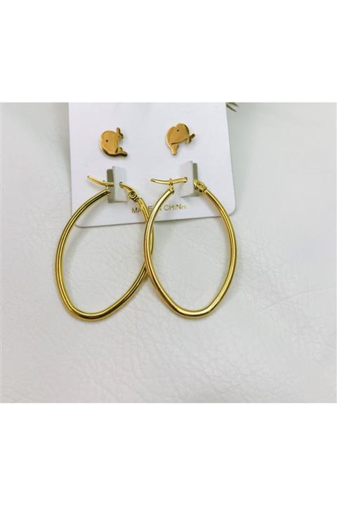 bymissnora Kadın Gold Oval Çelik Küpe