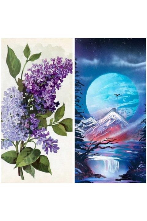 RAMAZANNAKİSVEHOBİ Sayılarla Boyama Çerçeveli 30x40 Cm Iki Tablo Bir Arada Lavanta-dolunay