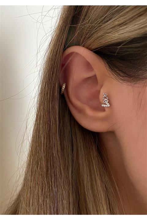 Okkostore Kadın Silver Love Yazılı Tragus Kıkırdak Piercing