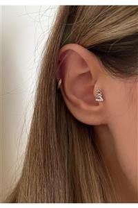 Okkostore Kadın Silver Love Yazılı Tragus Kıkırdak Piercing