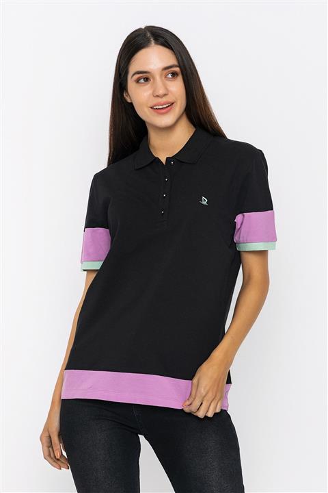 Giorgio Di Mare Kadın Renkli Siyah Basic Nefes Alan Polo Yaka T-shirt