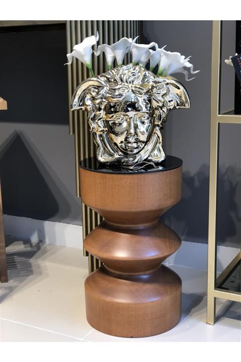 dekorbia Açık Ceviz Siyah Cam Detaylı Sehpa