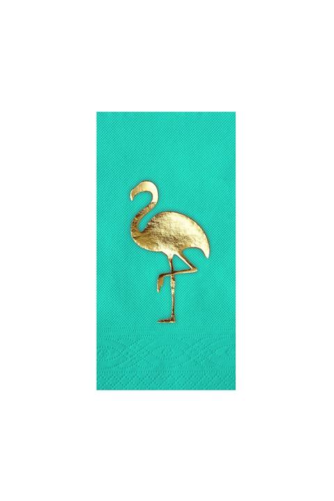 Story 33x33 Cm Altın Varak Flamingo Desenli 16'lı Garson Katlama Turkuaz Renkli Kağıt Peçete