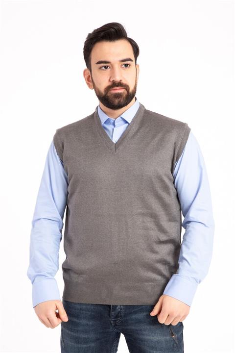 NACAR STORE Erkek Gri  V Yaka Ince Yün Triko Örgü Tüylenmez Süveter Baba Süveter