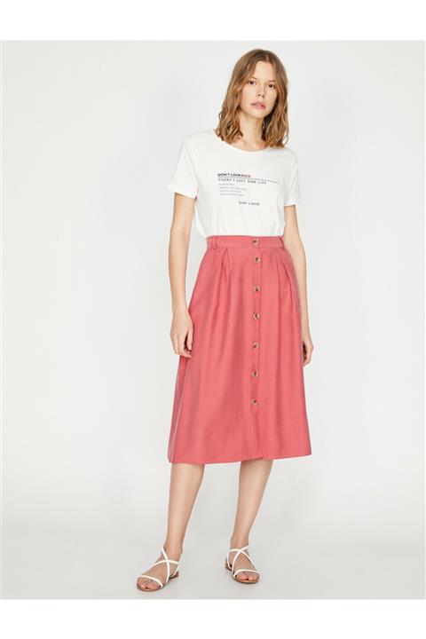 Koton Kadın Pembe Dügme Detayli Etek