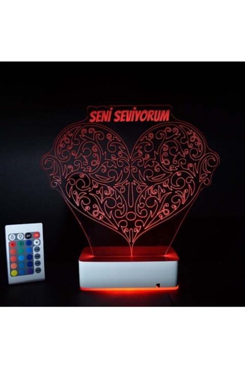 Modiwa Design Kalp - Seni Seviyorum 3d 16 Renk Gece Lambası