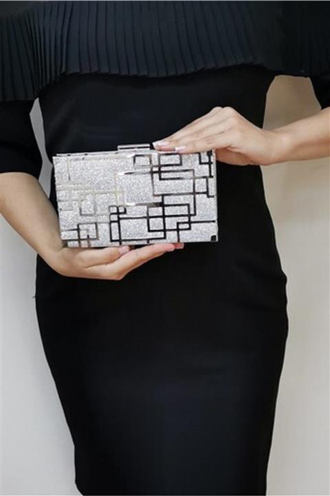 NAZART Kadın Gümüş Kum Sim Abiye Çantası