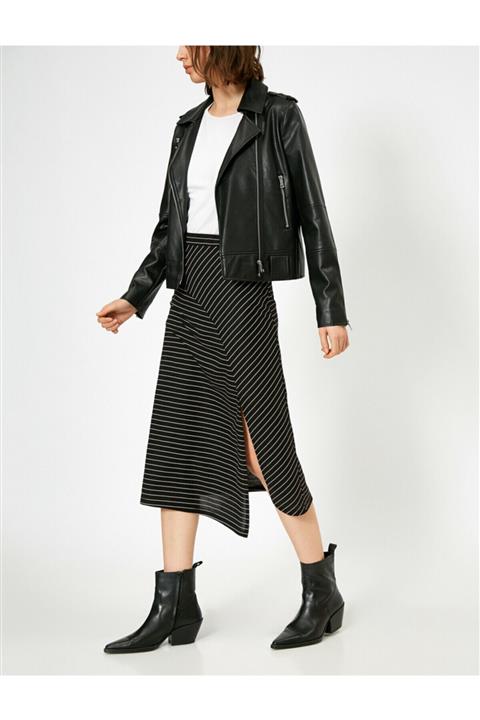 Koton Kadın Siyah Çizgili Etek 0YAK73794EK