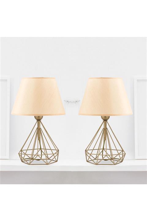 Ömür Avize 2 Adet Elmas Modern Eskitme Metal Abajur Masa Lambası