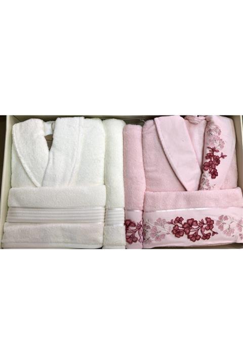 Özdilek Aster Aile Bornoz Set Pembe-krem