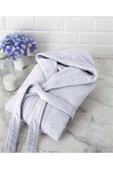 DENIZLI CONCEPT Teenage Kapşonlu Çocuk Bornoz Açık Gri