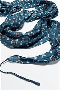 Massimo Dutti Kadın Mavi %100 İpek Baskılı Bandana Limited Edition 06326555