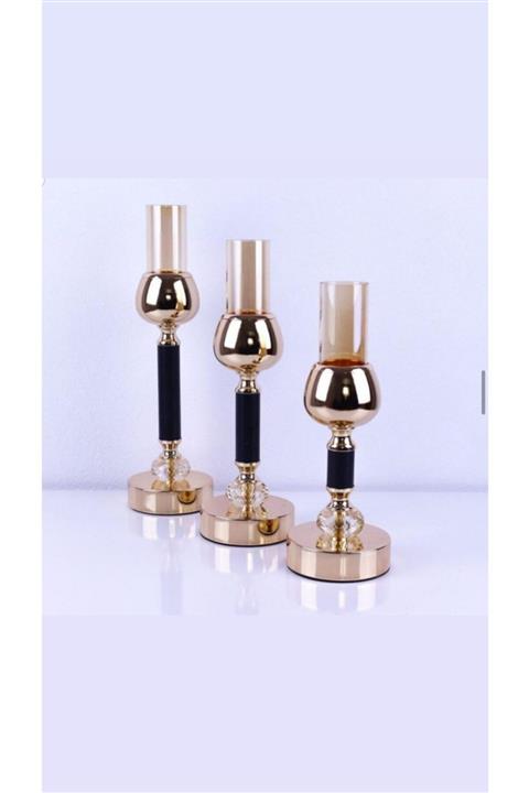 AYMET HEDİYELİK Lux Home Istanbul Altın Ve Siyah Rengi Şamdan Mumluk