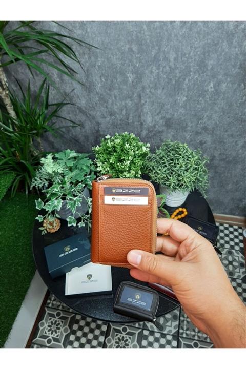 Azze Deri Hakiki Deri Fermuarlı Kartlık 401kd4017 Taba
