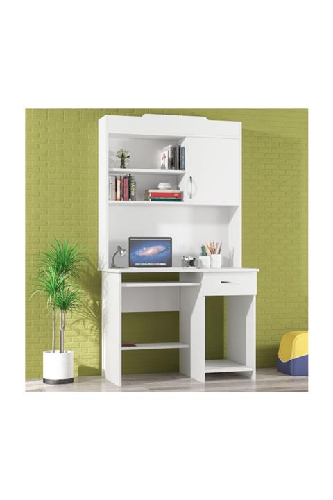 massan Çalışma Masası  Kütüphaneli Beyaz